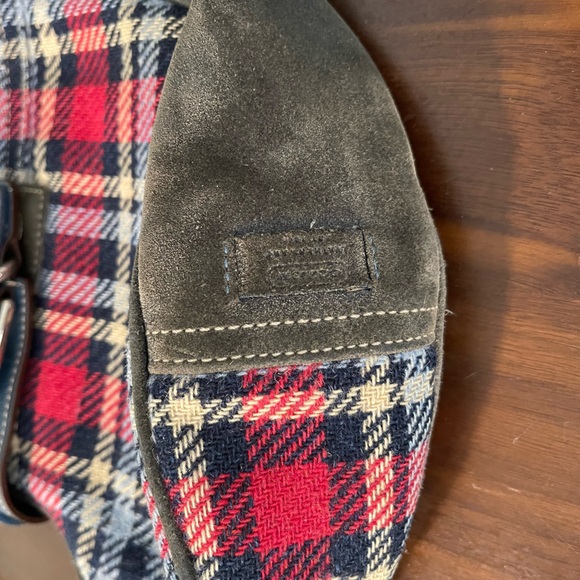 Coach Vintage Tartan Red Plaid Buckle Charm Shoulder Bag Suede - Picture 7 of 10